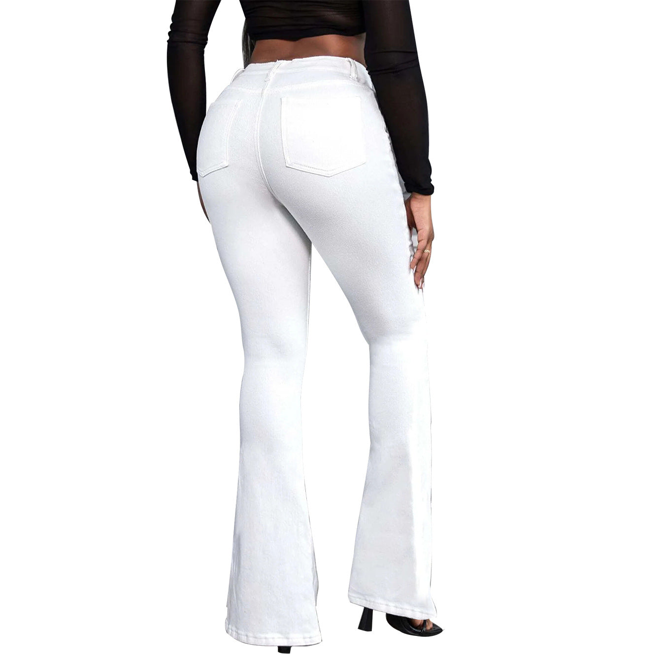 Women's White High Waist Flare Jeans with Pockets