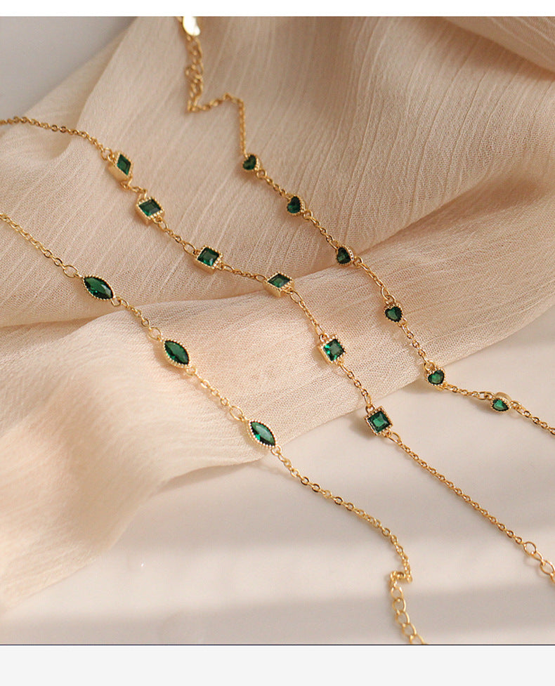 S925 Silver 14K Gold Plated Emerald Zirconia Bracelet