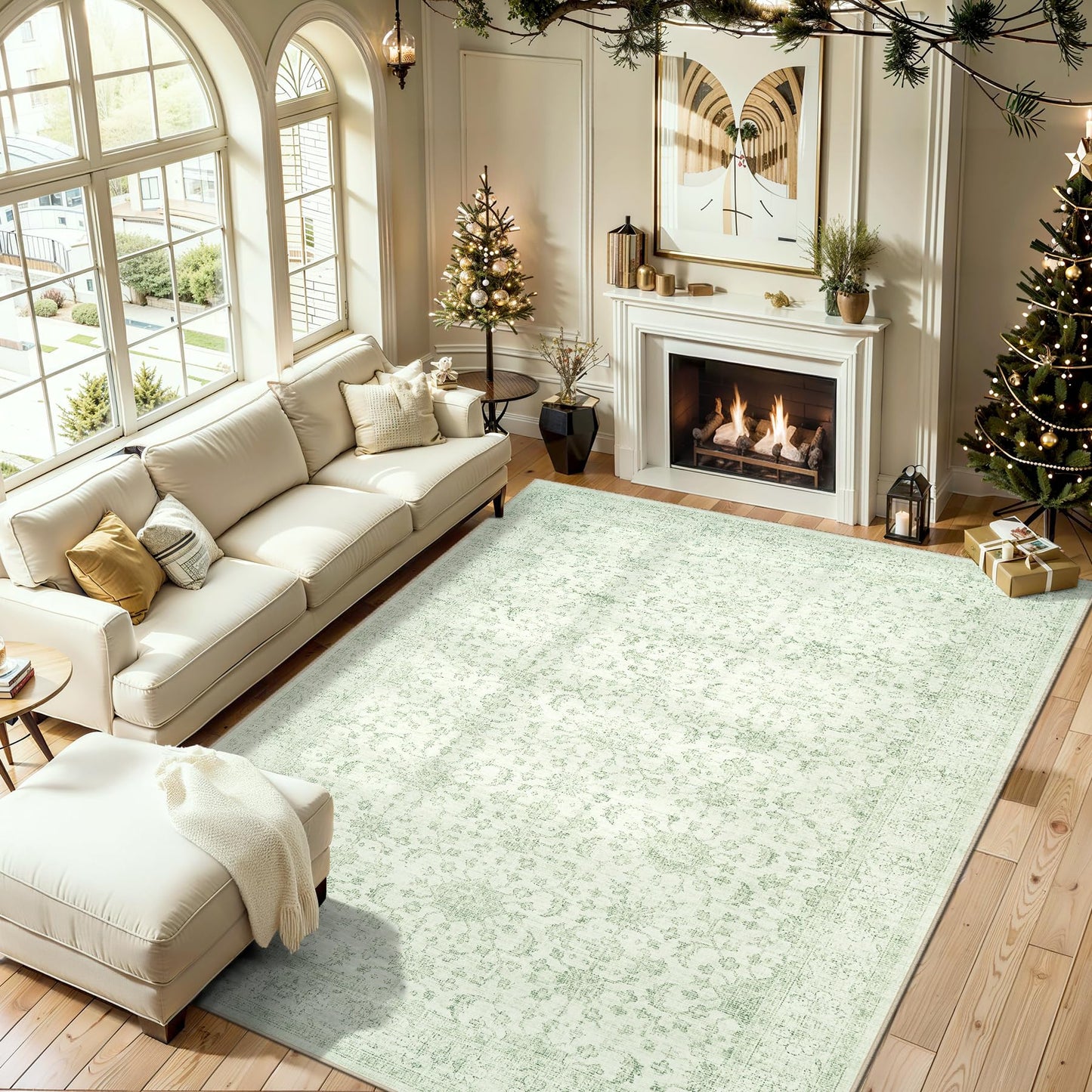 Washable Area Rug 8x10 – Soft Anti-Skid Stain Resistant, Light Green