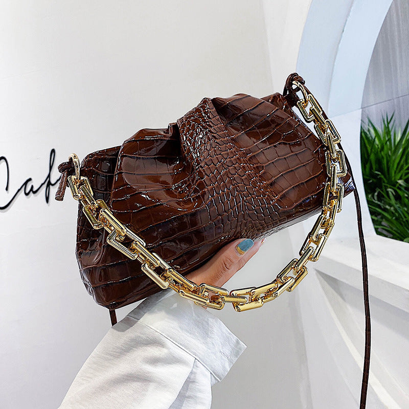 Trendy Women's Crocodile Texture Cloud Bag with Chain