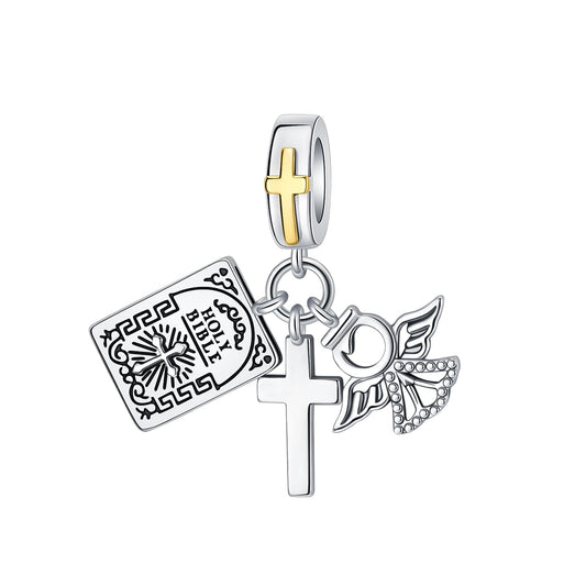 Bible Cross Angel Charm-Sterling Silver