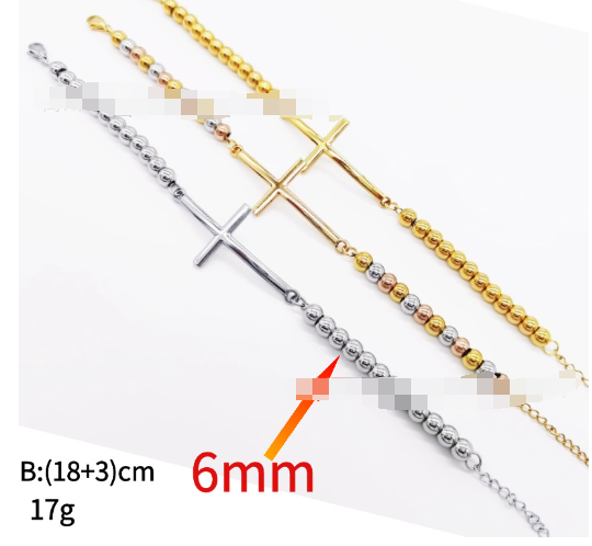 6mm Stainless Steel Beaded Bracelet with Cross Charm