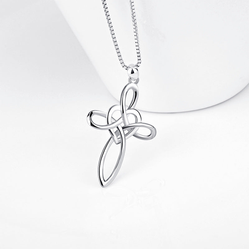 Heart Cross Pendant Necklace – 925 Sterling Silver