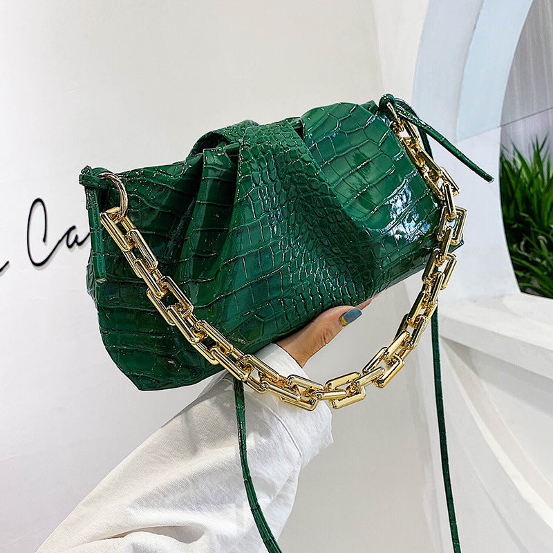 Trendy Women's Crocodile Texture Cloud Bag with Chain