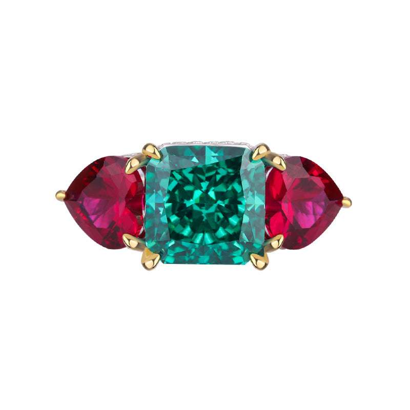 S925 Silver High Carbon Emerald Diamond Color Ring