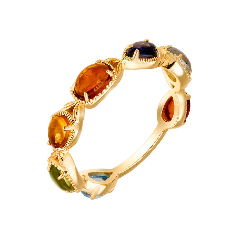 Artistic Retro 925 Silver Citrine Olivine Ring