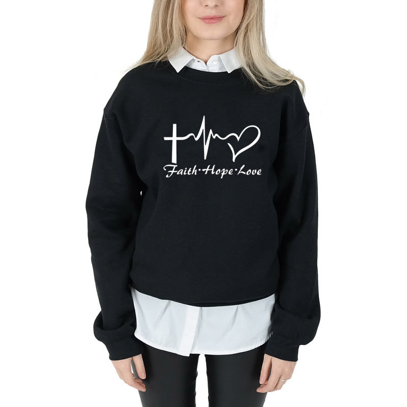 Faith Hope Love Long Sleeve Sweatshirt – Heartbeat Graphic Pullover in 5 Colors