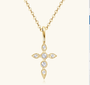 925 Sterling Silver Moissanite Cross Necklace