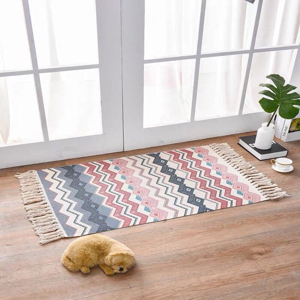 Nordic Style Cotton Linen Area Rug – Non-Slip, Multiple Colors & Designs
