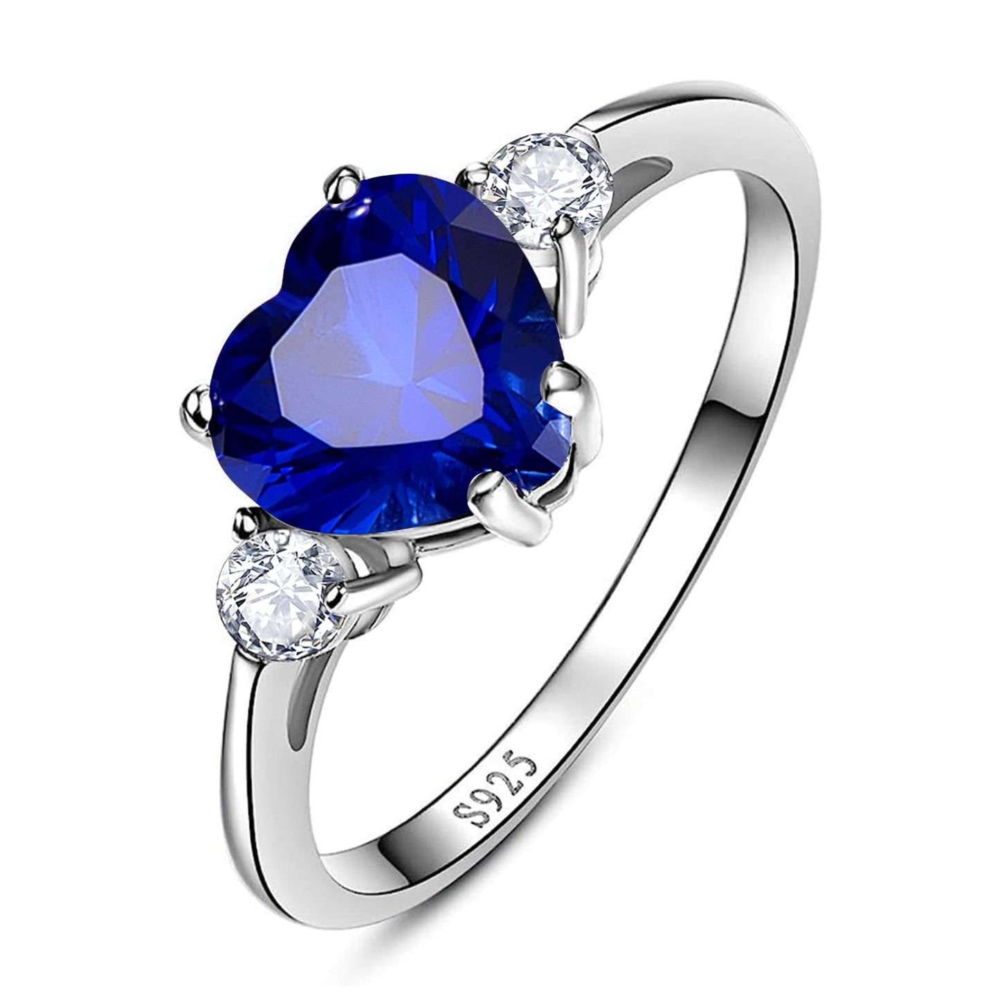 Blue Sapphire Ring – Sterling Silver Heart Shaped Stone