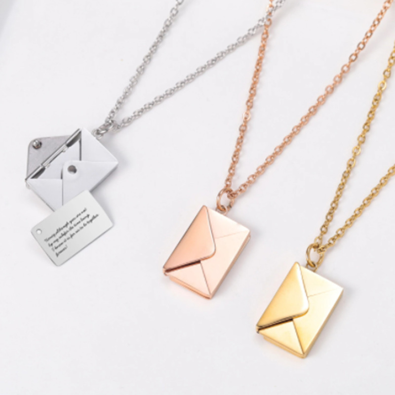 Envelope Pendant Necklace – Titanium Steel in Rose Gold, Gold & Silver