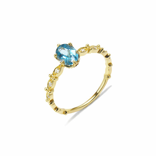 Vintage S925 Silver London Blue Topaz Marquise Ring