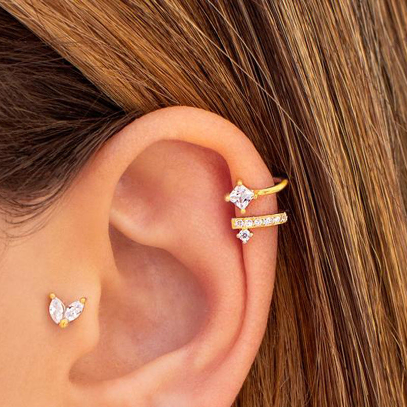 Sterling Silver Premium Diamond Geometric Earrings