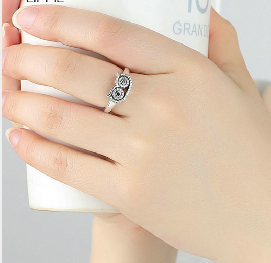 925 Sterling Silver Geometric Owl Ring