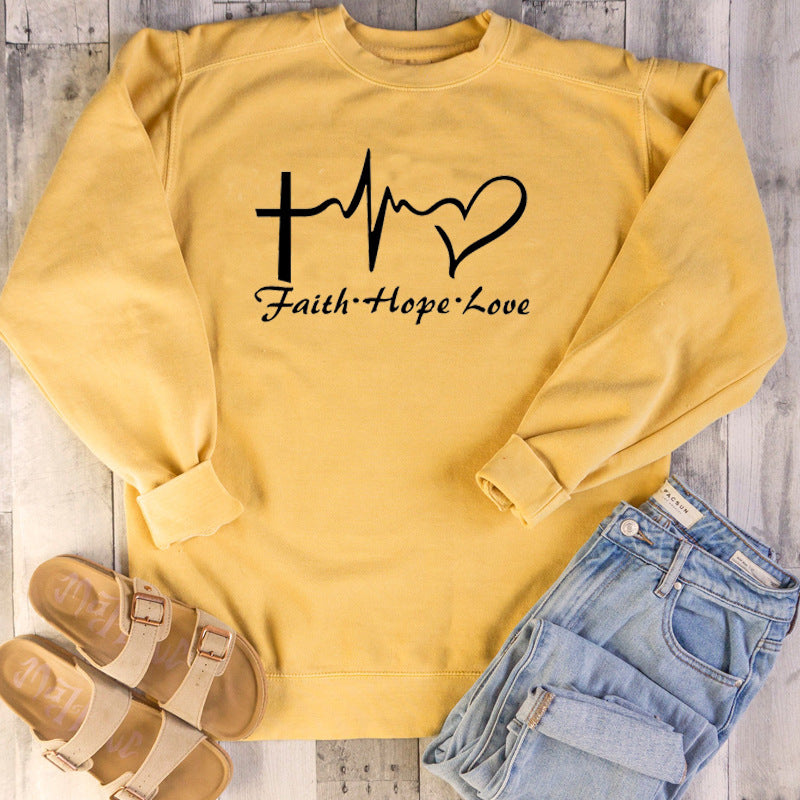 Faith Hope Love Long Sleeve Sweatshirt – Heartbeat Graphic Pullover in 5 Colors