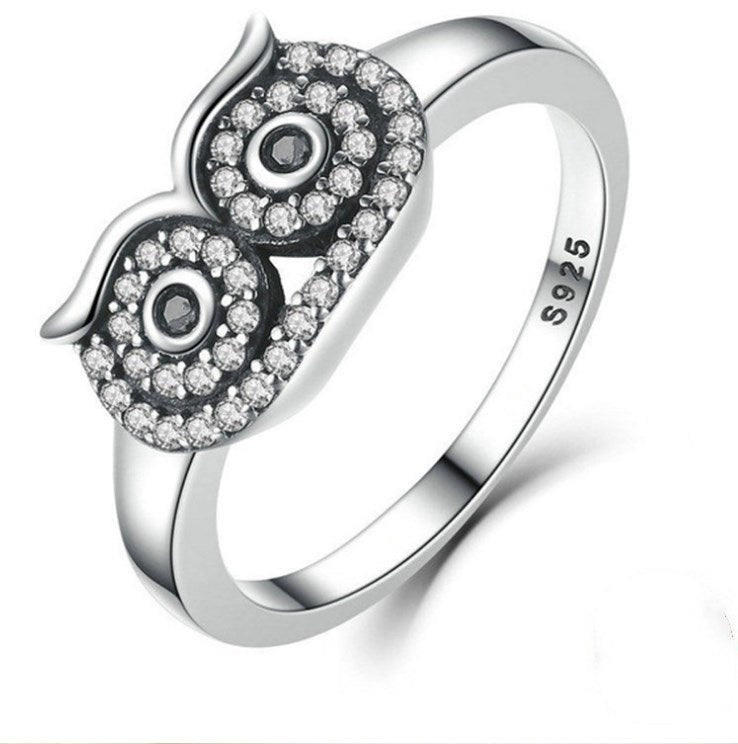 925 Sterling Silver Geometric Owl Ring