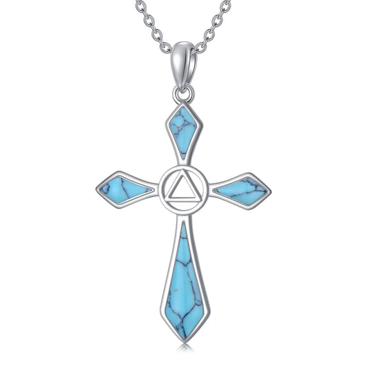 Cross Necklace for Women 925 Sterling Silver Turquoise Pendant