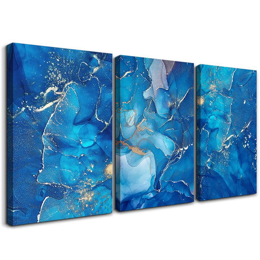 MHARTK66 Canvas Wall Art For Living Room Large Wall Decorations For Bedroom Modern Bathroom Wall Decor Painting Blue Abstract Pictures Artwork Inspirational Canvas Prints Art Home Decor 3 Pieces