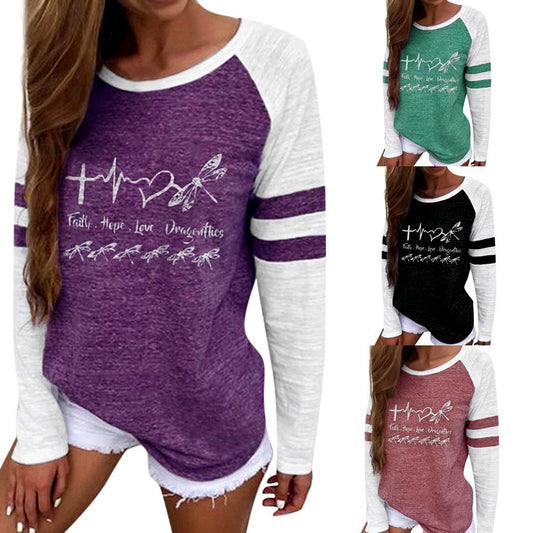Dragonfly Long Sleeve T-Shirt with Letter Print