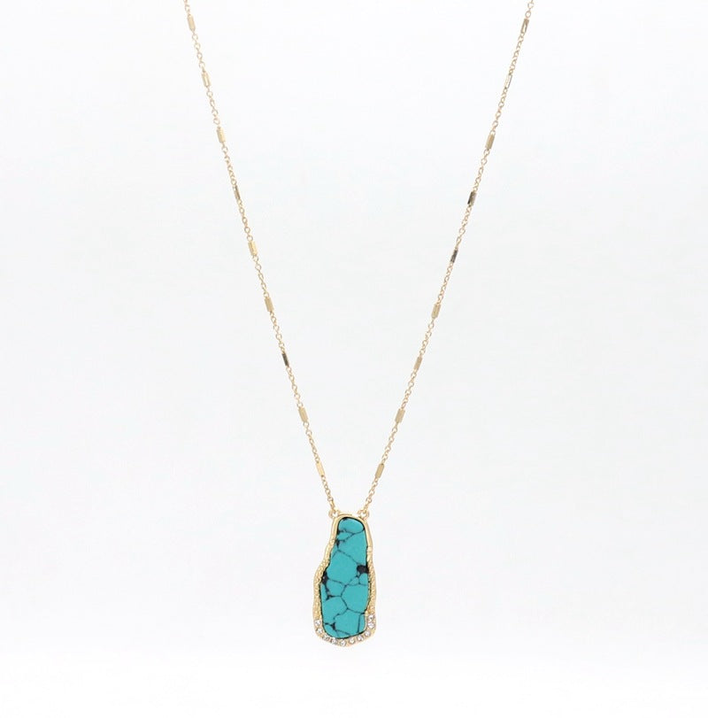 Elegant Long Necklace with Turquoise and Abalone Inlay