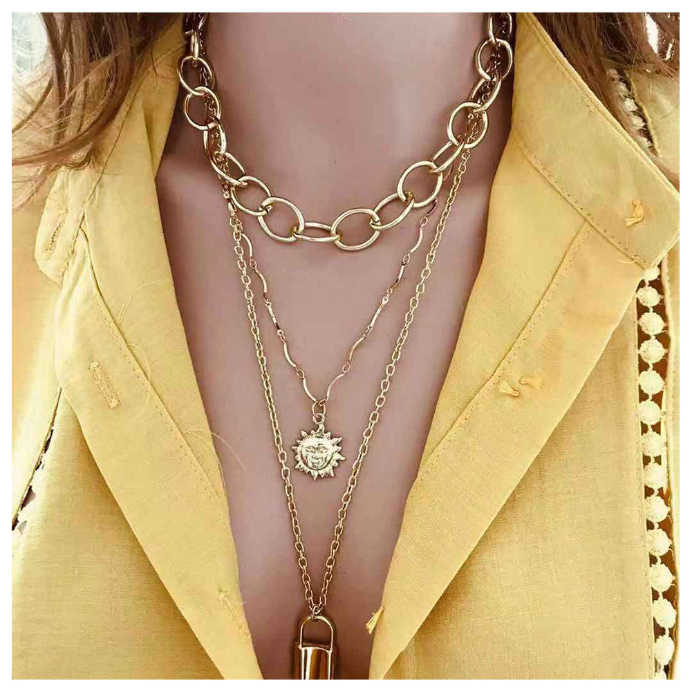 Exaggerated Layered Necklace with Sunflower Pendant