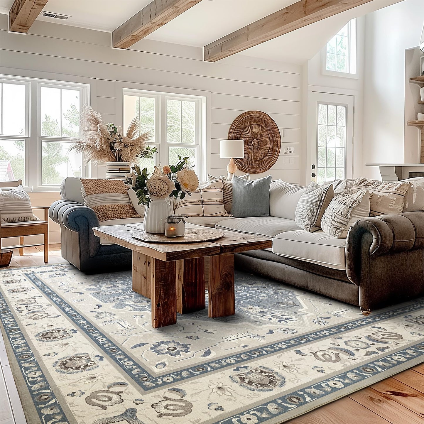 Boho Medallion Area Rug 12'x9' for Bedroom Dining Room Entryway Kitchen Low Pile Washable Floor Mat Carpet Steel Gray
