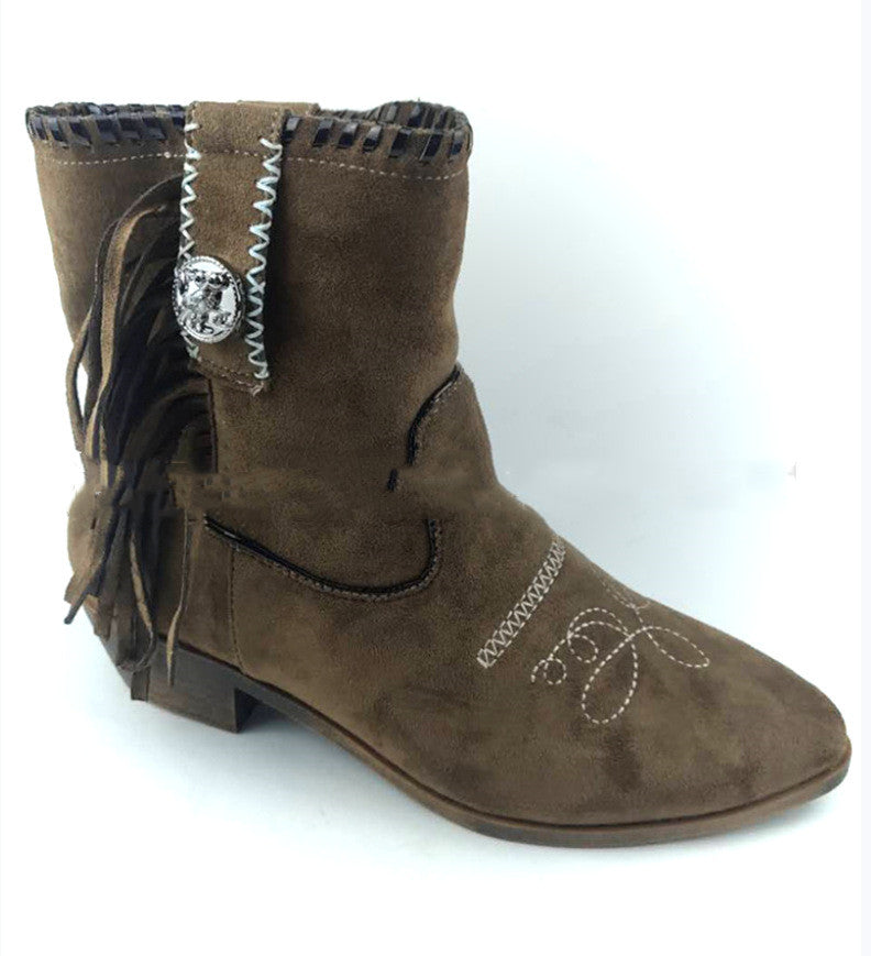 Women's Martin Boots with Thick Heels and Tassels