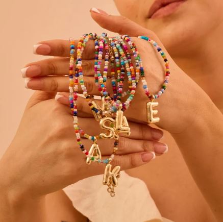 Trendy Colorful Bead Necklace with Initial Letter Pendant – 18K Gold Plated