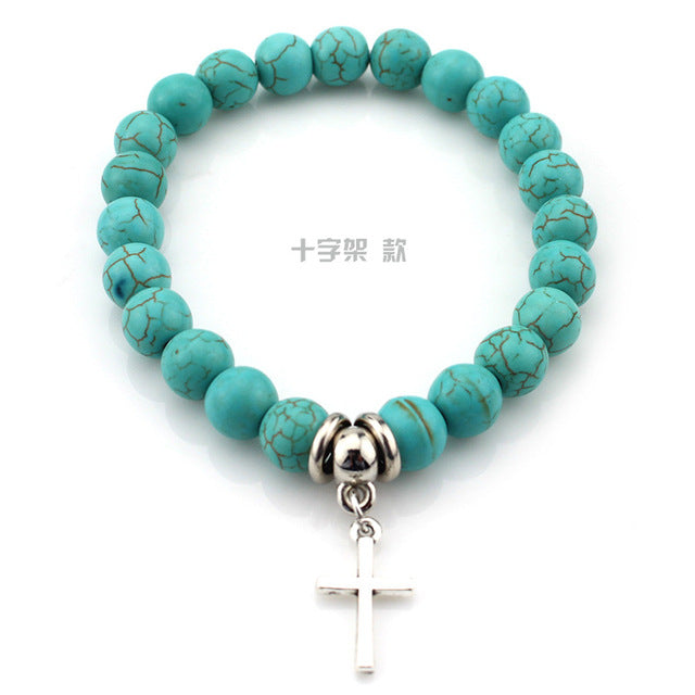 Blue Turquoise Charm Cross Bracelet
