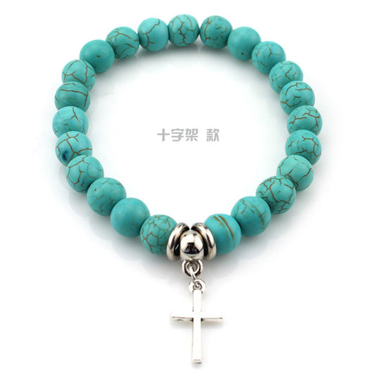 Blue Turquoise Charm Cross Bracelet