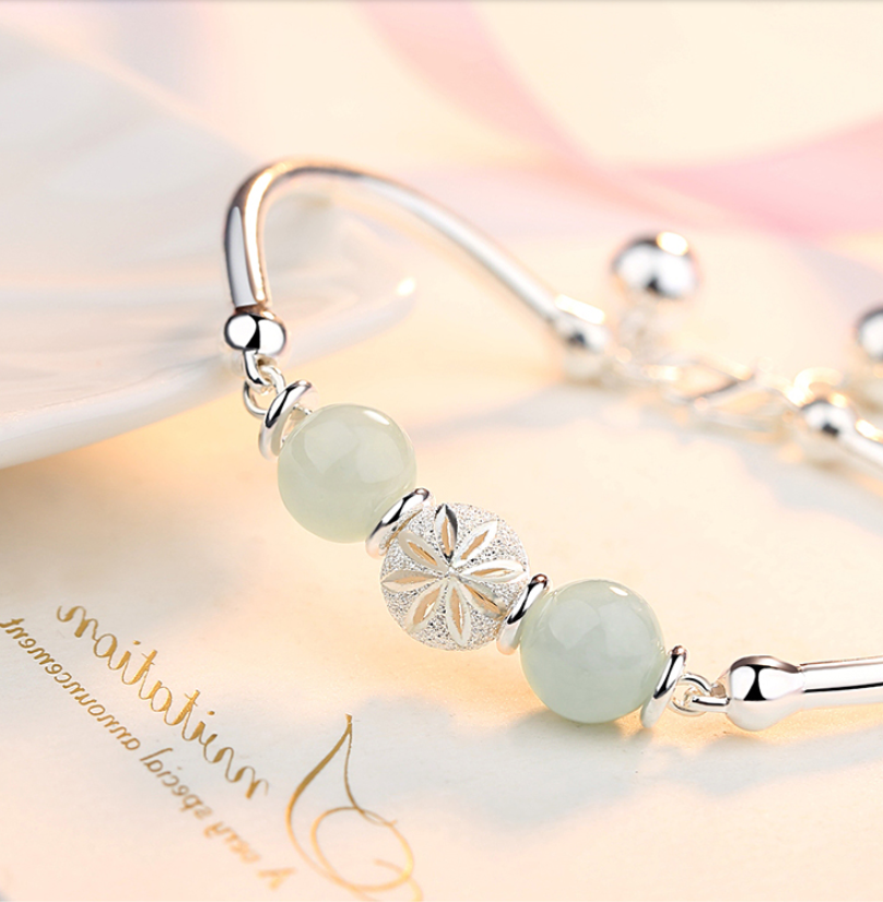 Jade Open Bangle and Bead Bracelet