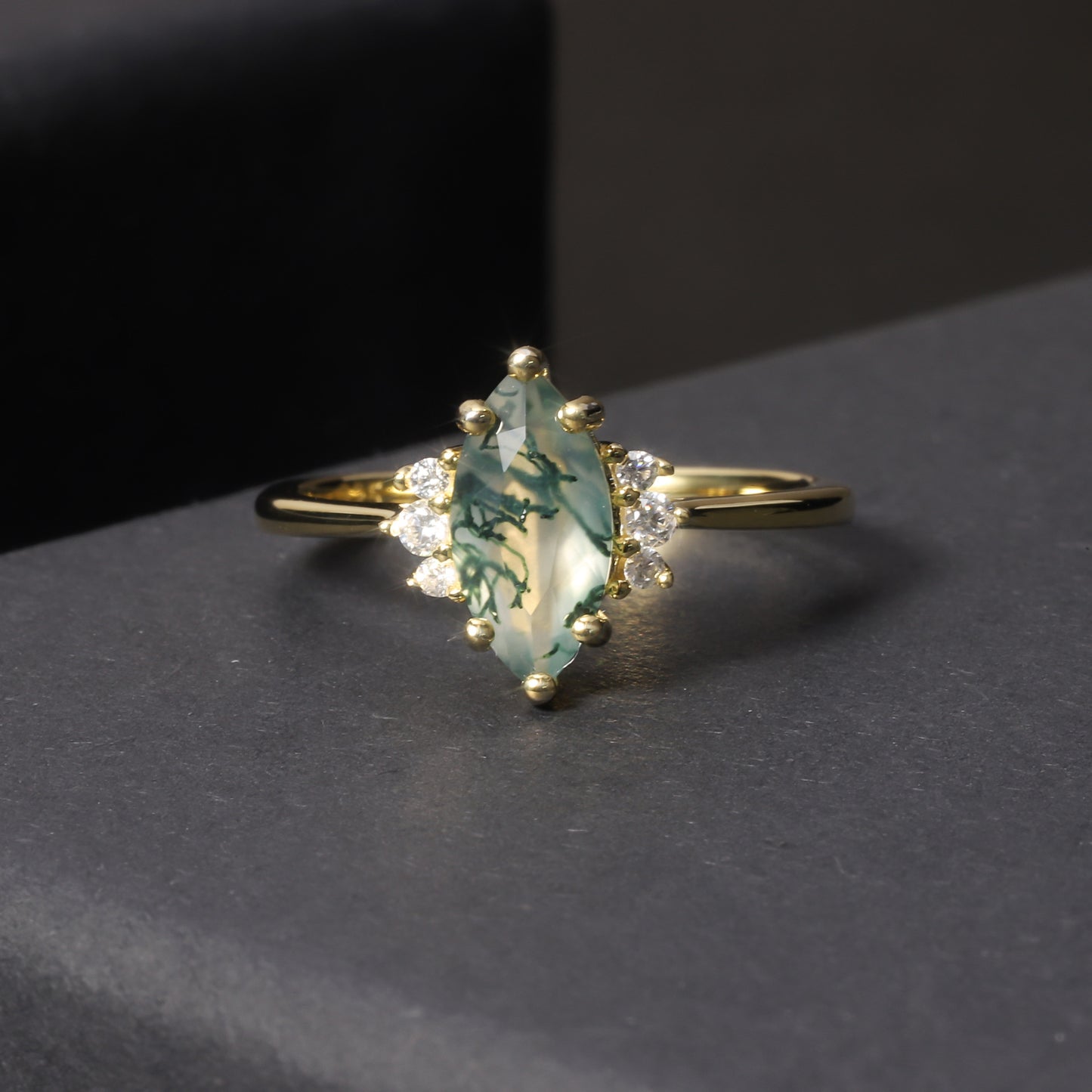 925 Sterling Silver Moss Agate CZ Ring