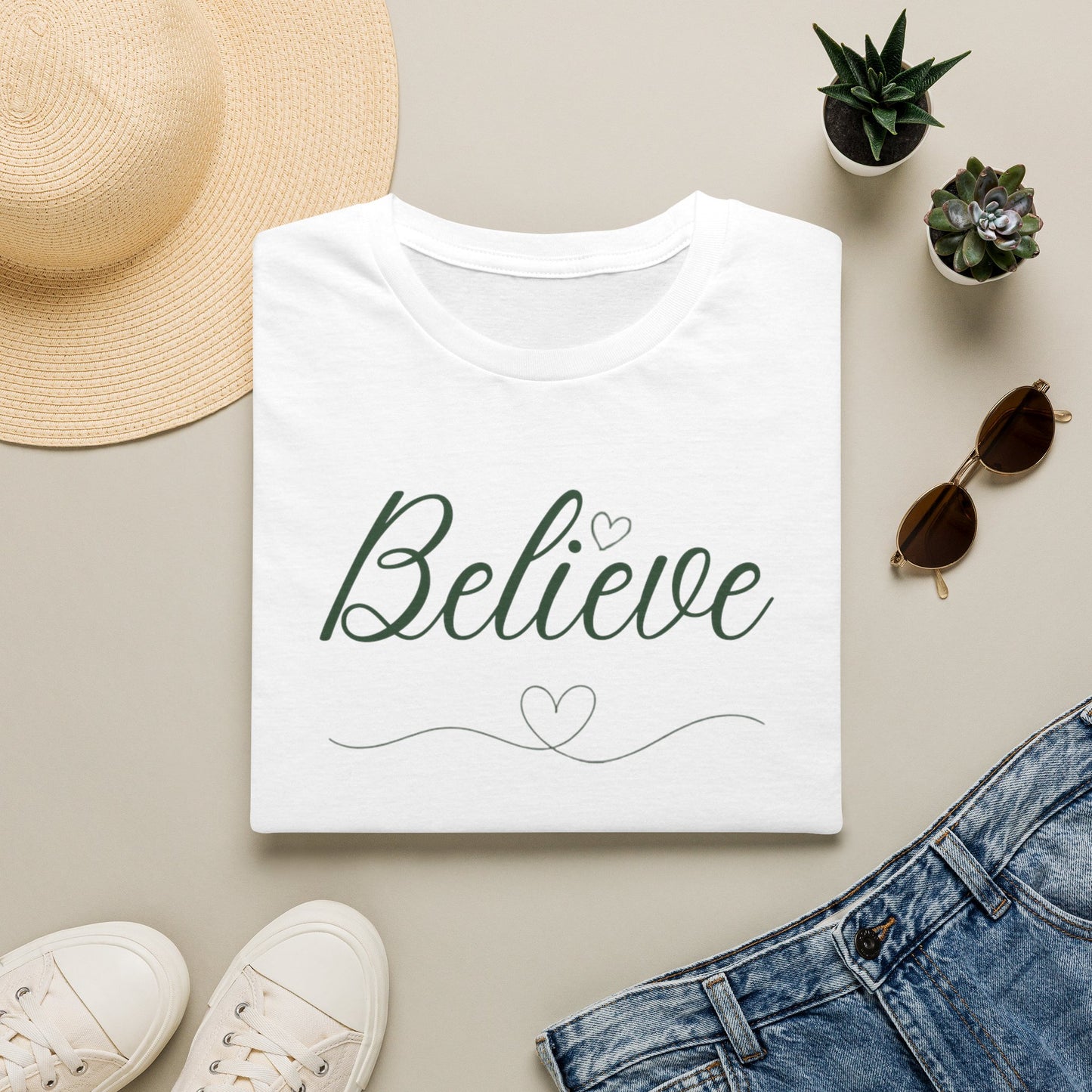 Women's Believe Graphic T-Shirt - Faith-Inspired Casual Top