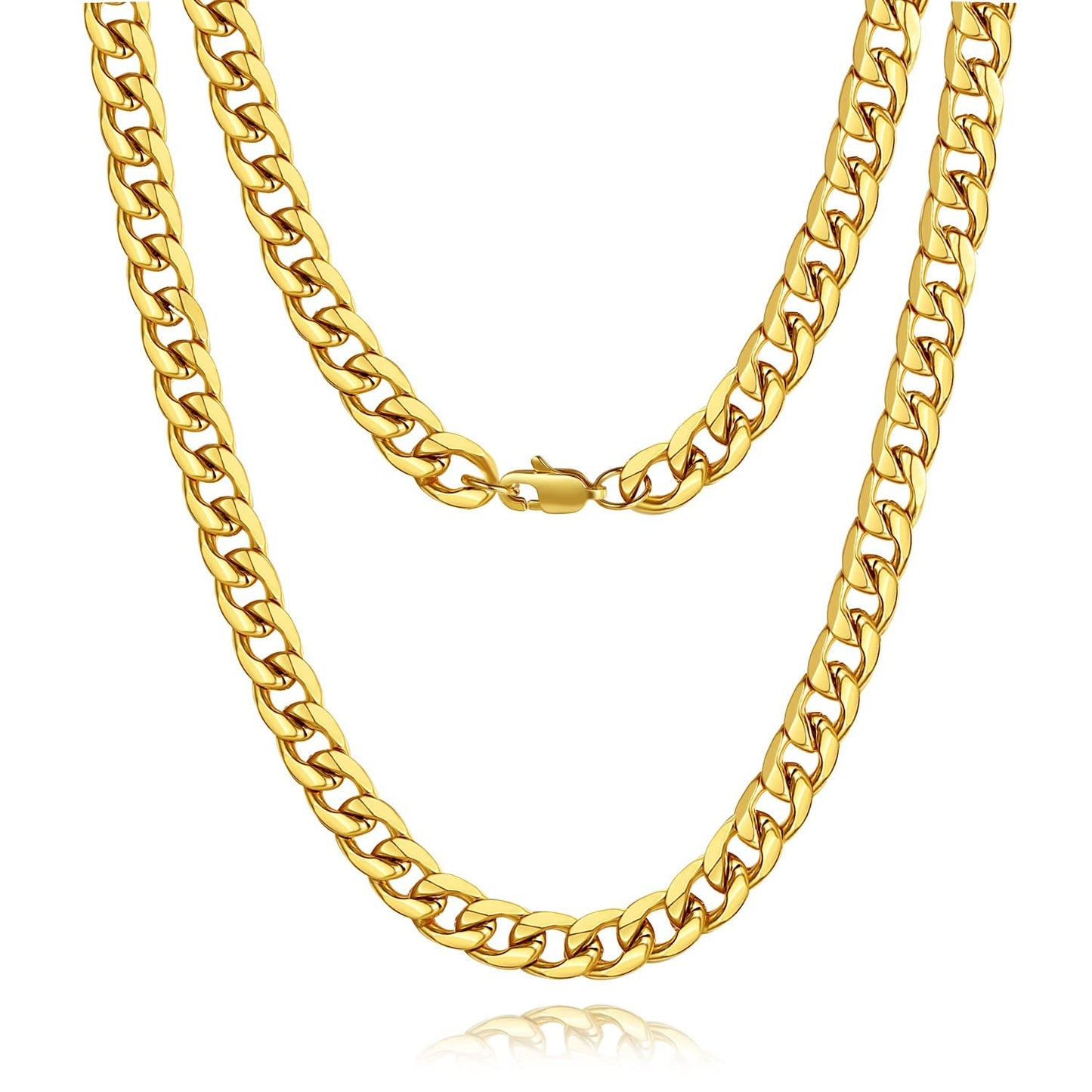 18K Gold Plated Diamond Cut Cuban Link Chain – Stainless Steel, Unisex