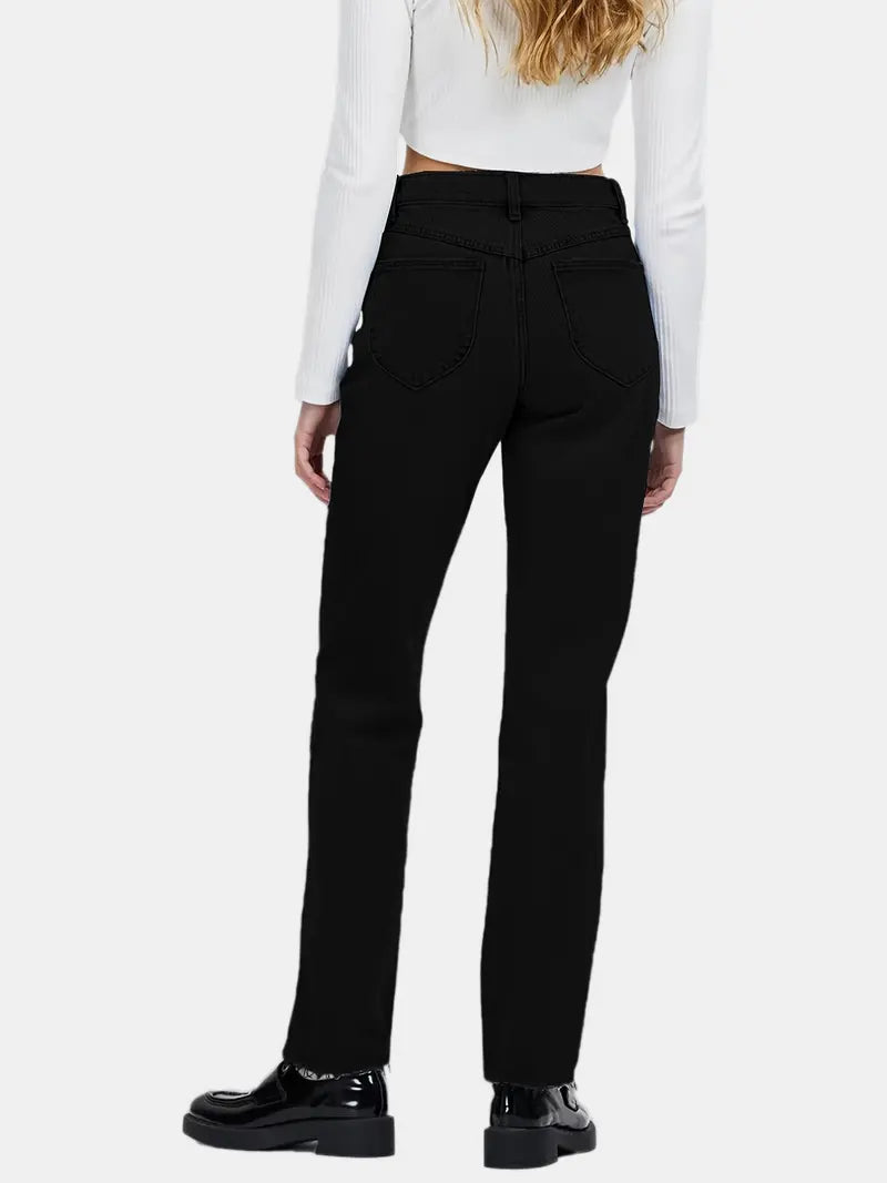 Black Raw Hem High Waist Loose Fit Denim Jeans