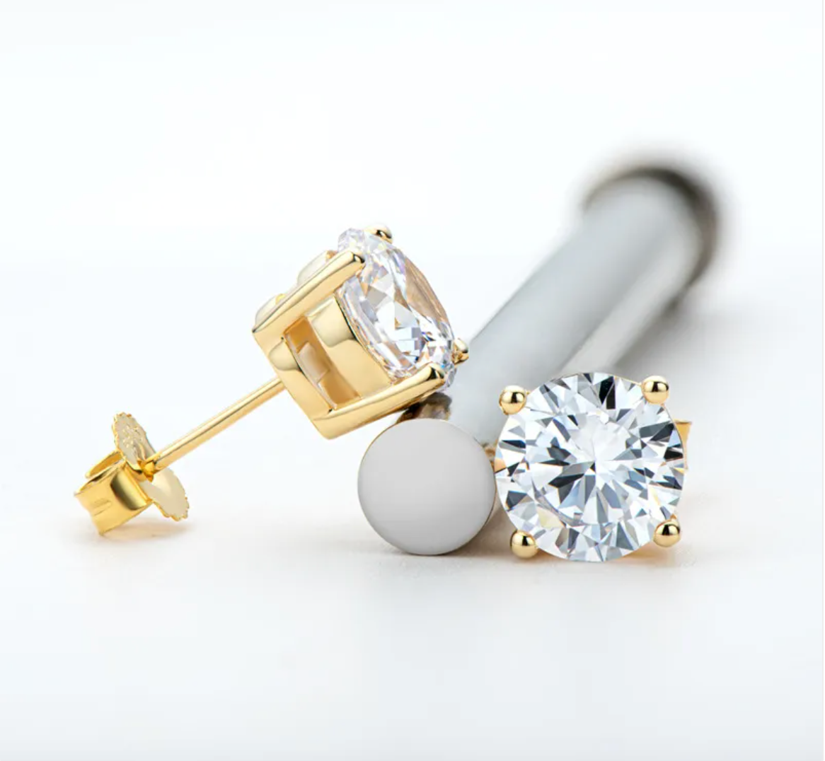 18K Gold Moissanite Stud Earrings in 925 Sterling Silver