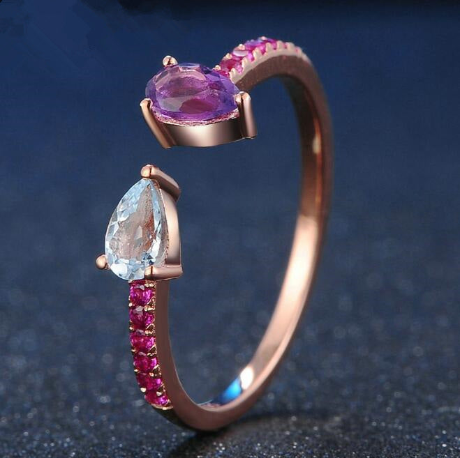 925 Silver Amethyst and Simulated Diamond Ring