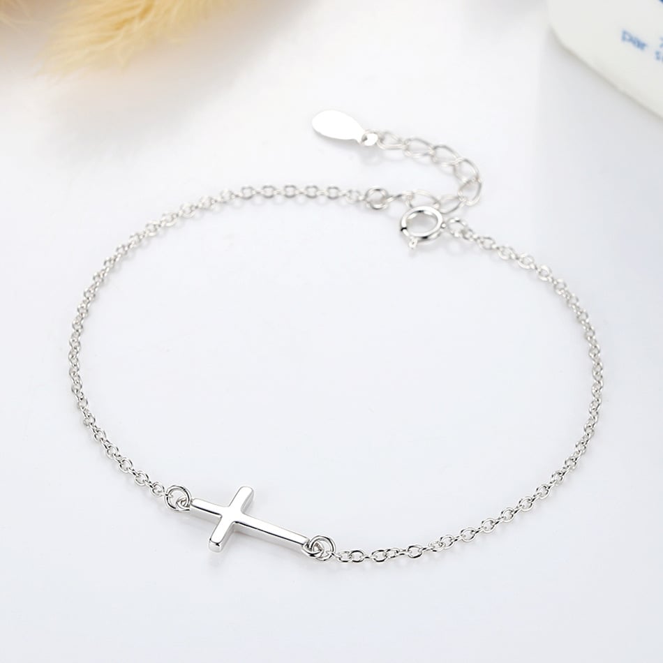 Simple S925 Sterling Silver Cross Bracelet Jewelry