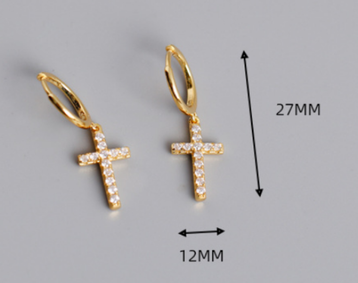 S925 Sterling Silver Diamond Accent Cross Hoop Earrings