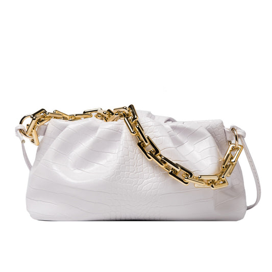 Trendy Women's Crocodile Texture Cloud Bag with Chain