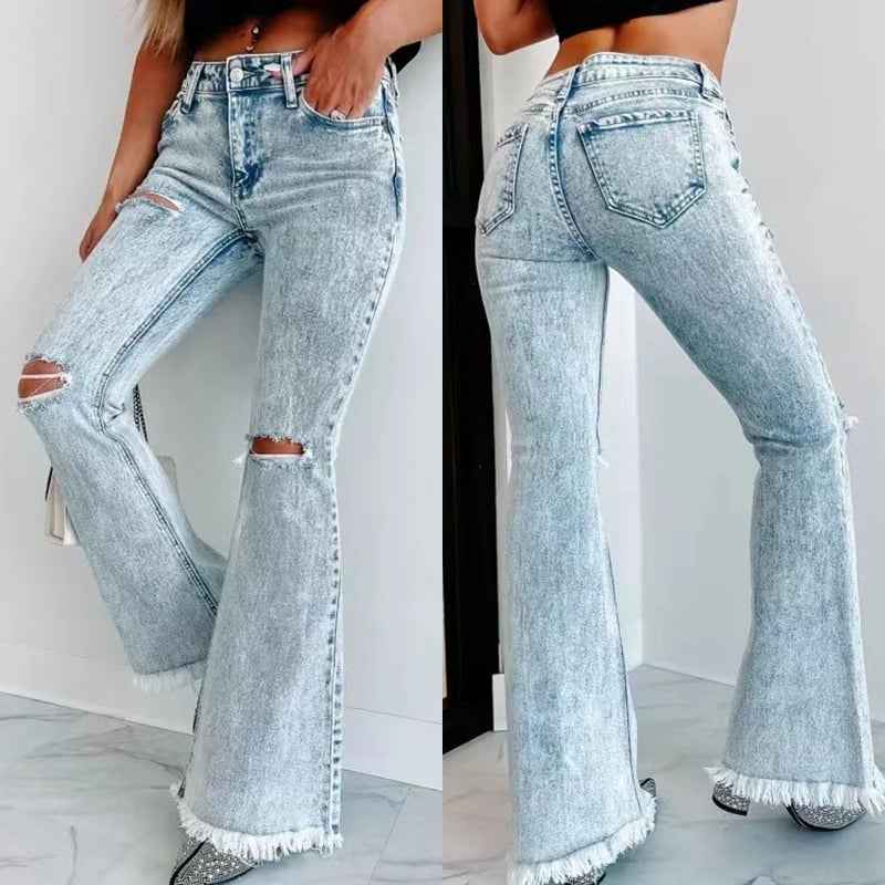 Women's High Waist Ripped Washed Jeans