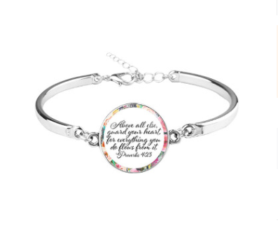 Patterned Bible Bracelet with Gemstones and Chain