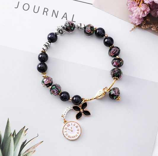 Vintage Floral Crystal Bracelet with Leaf Design
