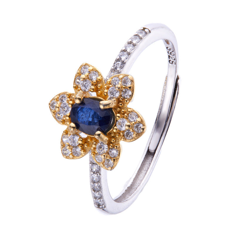 S925 Sterling Silver Ring – Natural Sapphire Floral Design