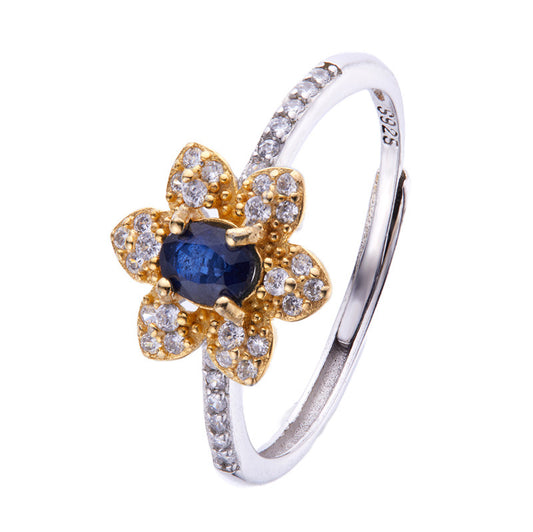 S925 Sterling Silver Ring – Natural Sapphire Floral Design