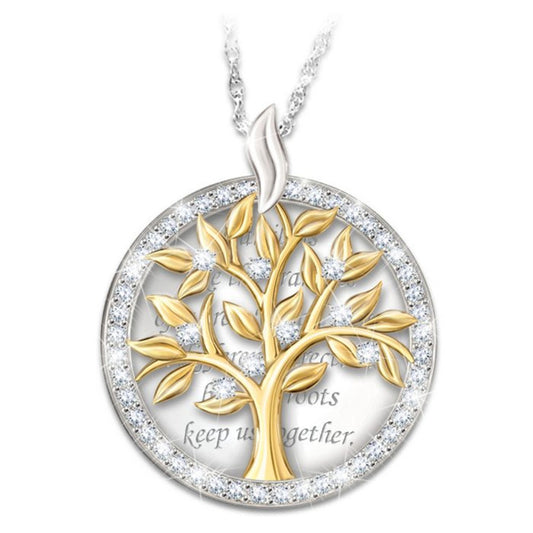 Tree of Life Necklace with Engraved Gold Religious Tag