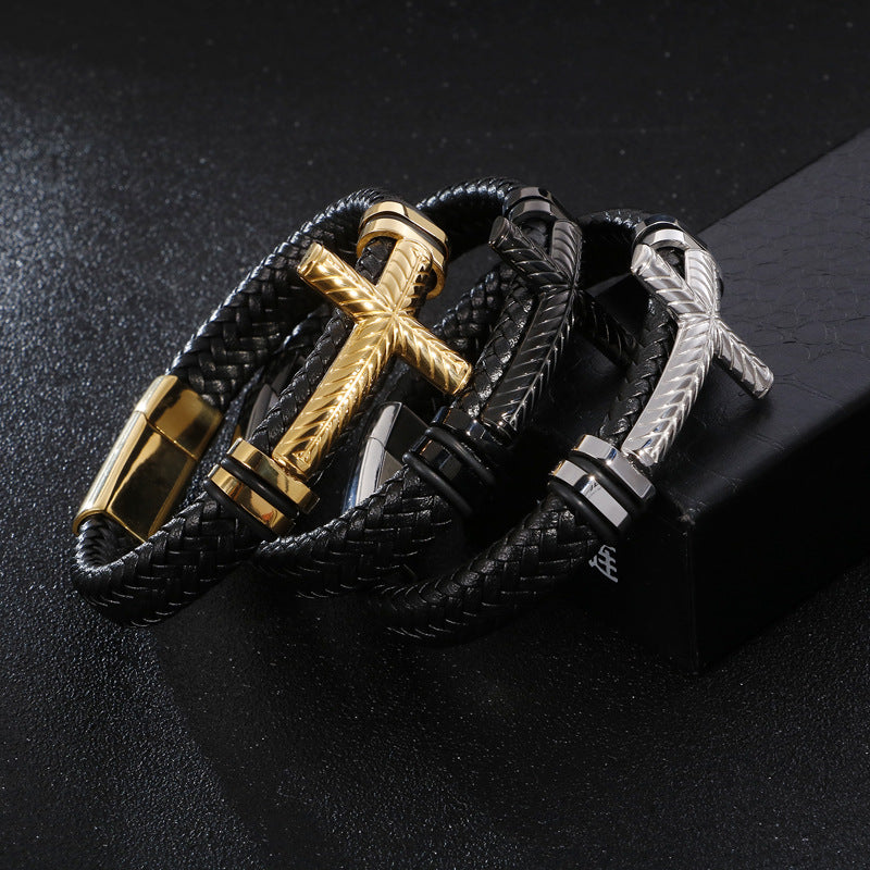 Fashionable Men's Stainless Steel Cross Bracelet