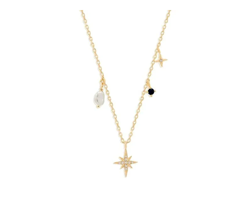 925 Sterling Silver Star and Moon Pendant Necklace