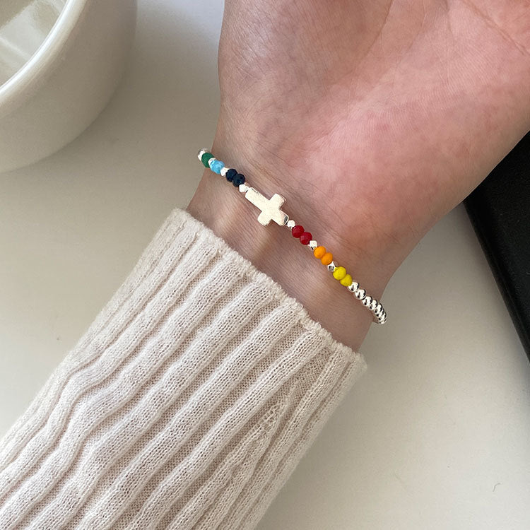 Faith Cross Bracelet – Rainbow Beaded