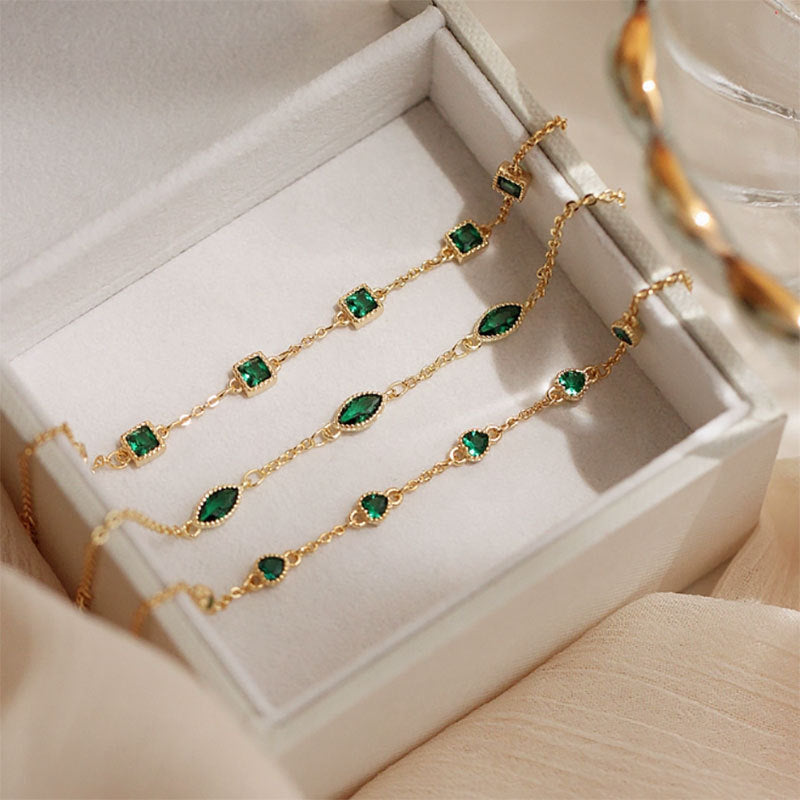 S925 Silver 14K Gold Plated Emerald Zirconia Bracelet
